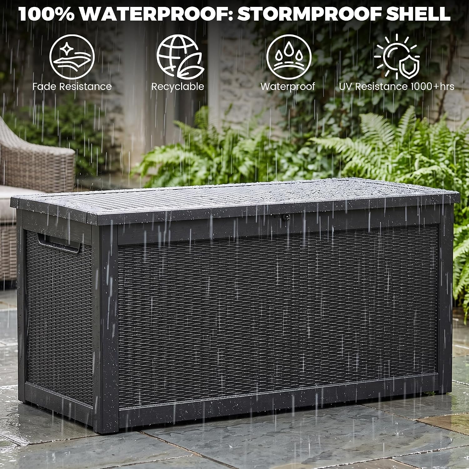 Black 320 Gallon Deck Bench Box