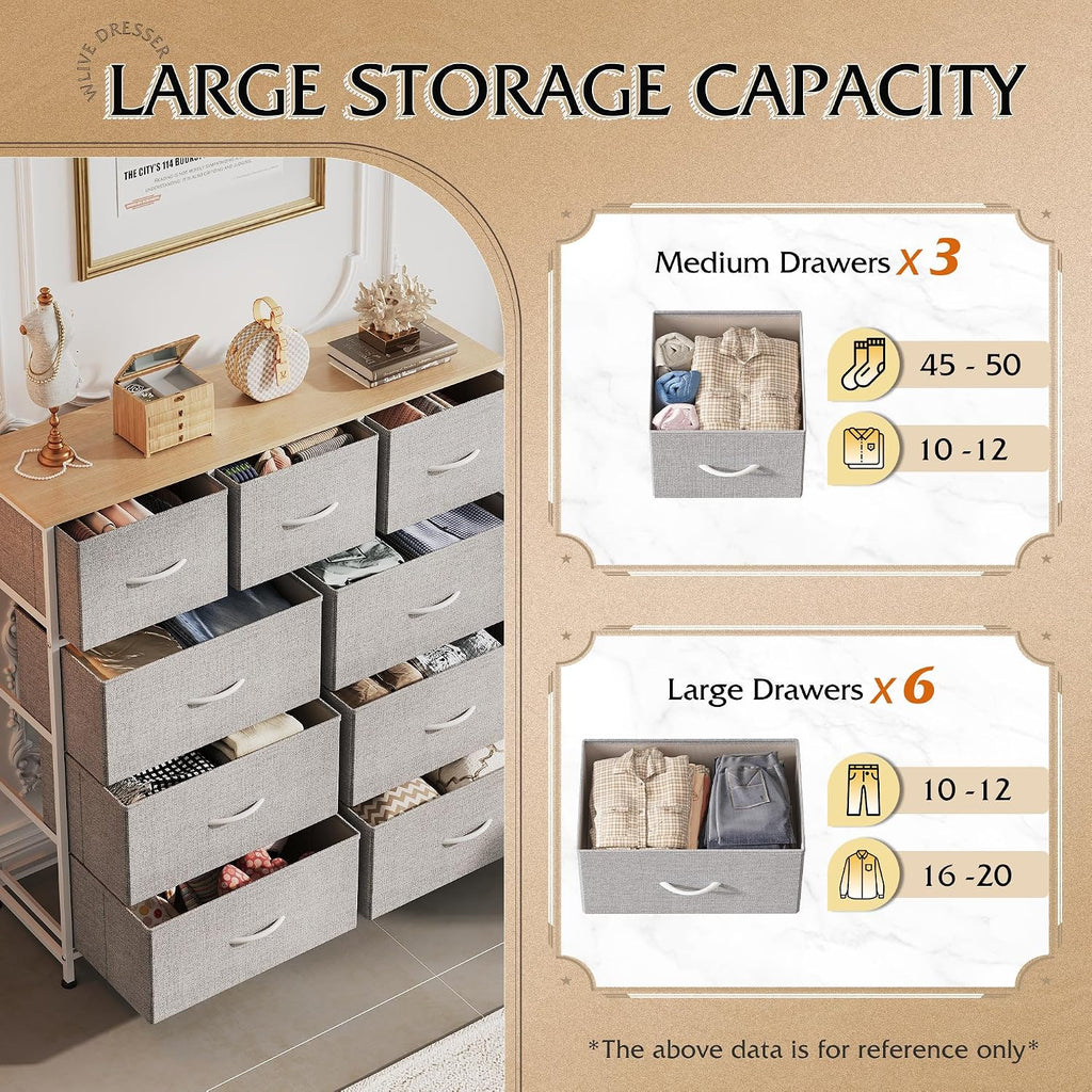 Light Grey 9-Drawer Storage Dresser