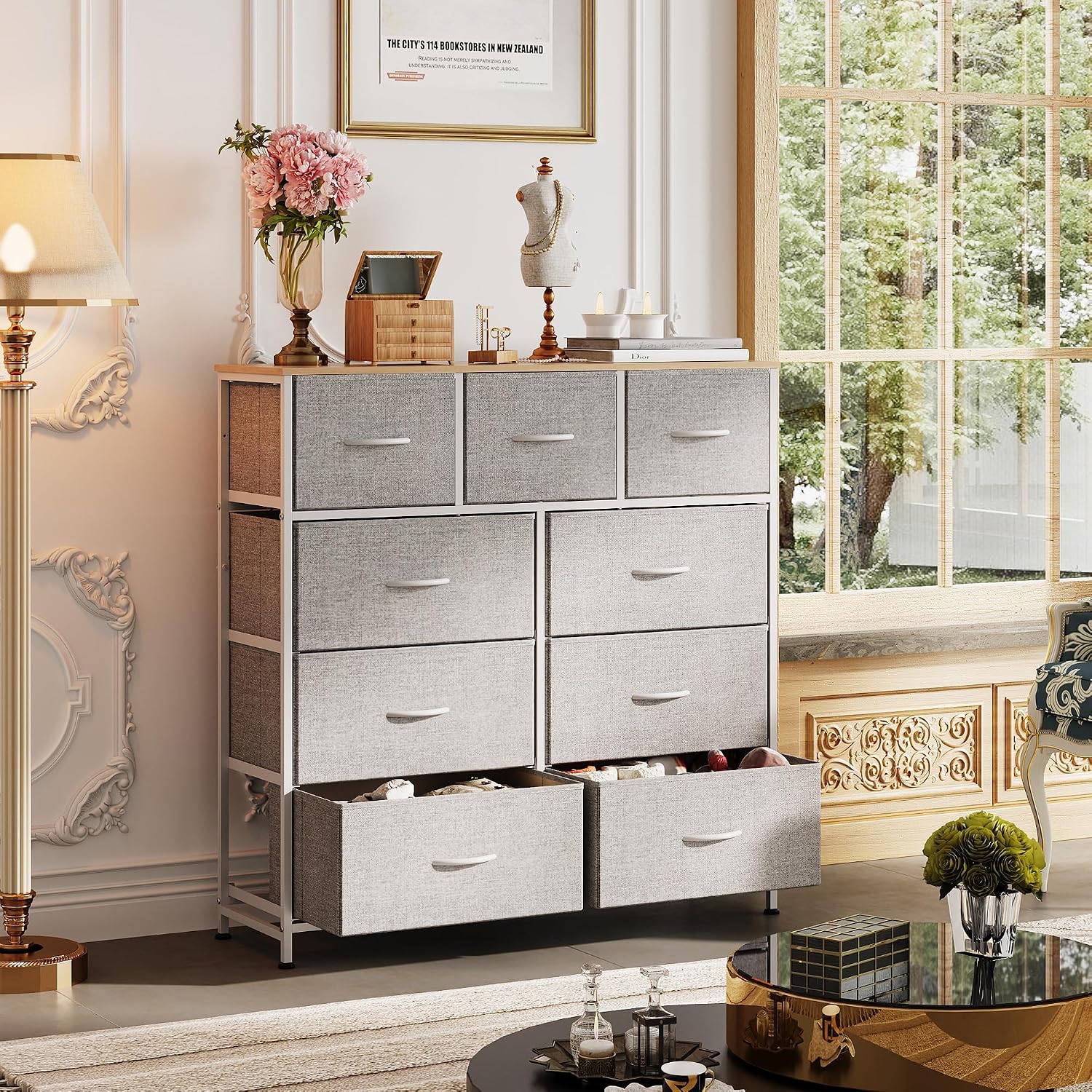 Light Grey 9-Drawer Storage Dresser
