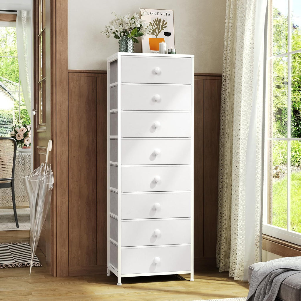 White 8-Drawer Fabric Dresser