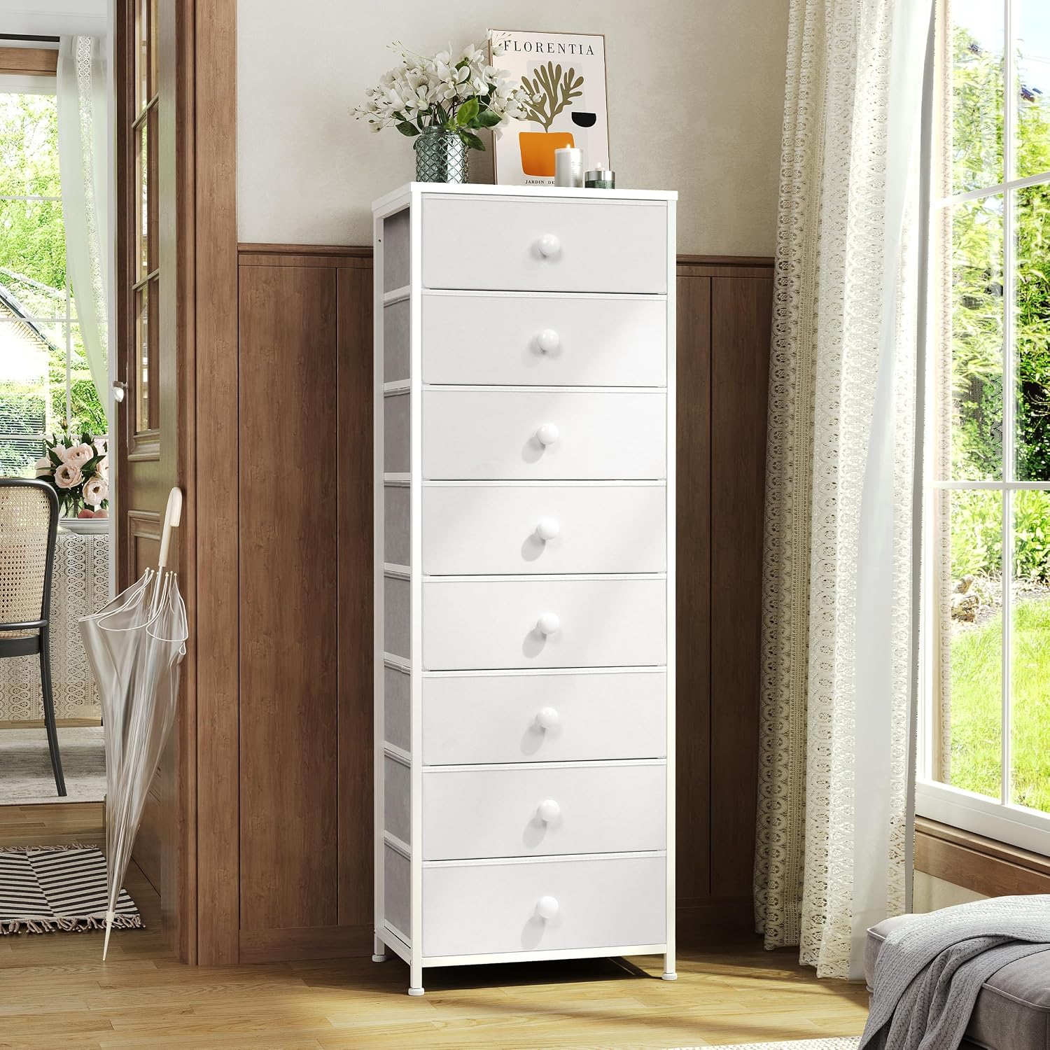 White 8-Drawer Fabric Dresser