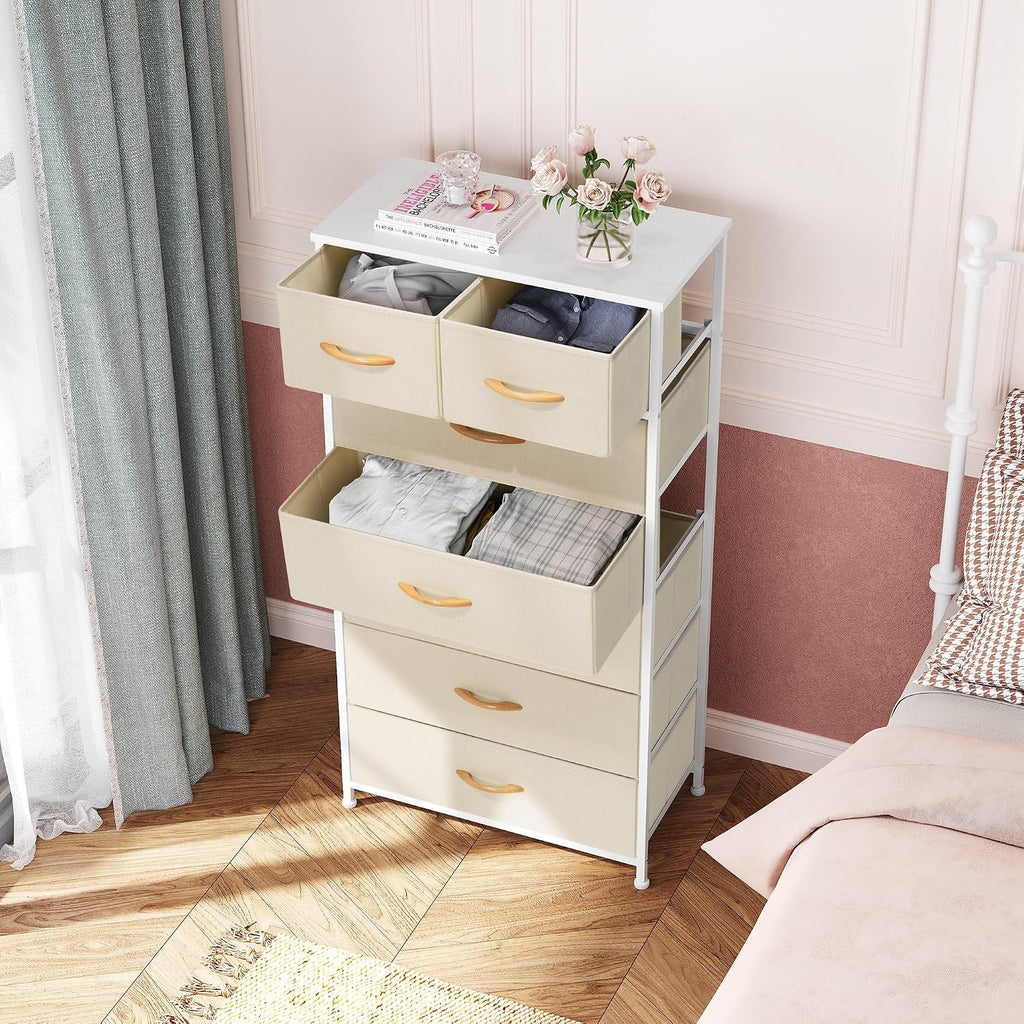 Beige 7-Drawer Fabric Dresser